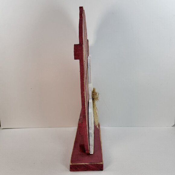 Handcrafted Wooden Easter Bunny Table Decor With Rustic Pink & White Finish 19" - Picture 5 of 9